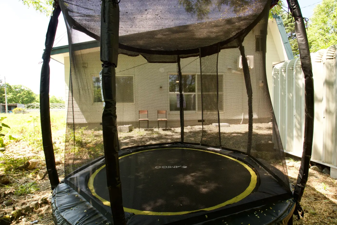 Outdoor trampoline at Hokkaido Wander House